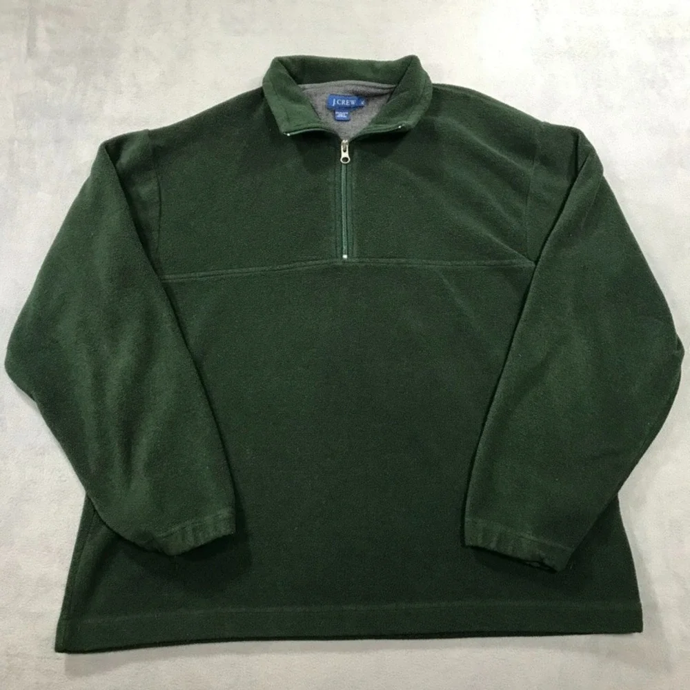 Vintage J. Crew Fleece Sweater Jacket Men's Extra Large Green 1/4 Zip Pullover